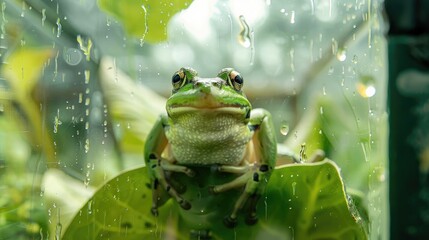 A frog in a bio-dome part of a study on amphibian life in controlled environments