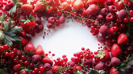 Many different berries in the form of a frame on a white background