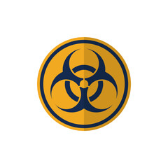 Biohazard symbol on white background. Yellow warning biohazard sign cartoon vector illustration
