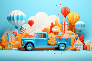 Holidays vacation theme with cute blue truck