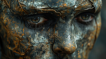 A Fighter's Reflection: Macro View of a Worn Leather Mask