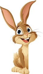 Easter Bunny Rabbit Peeking Around Sign Cartoon
