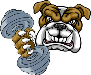 Bulldog Dog Weight Lifting Dumbbell Gym Mascot