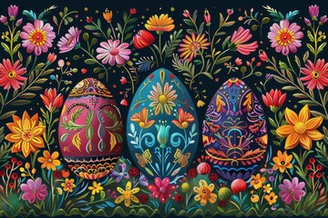 Fototapeta na wymiar Easter Ukrainian pattern. Pysanka. Easter eggs and bunnies. Easter egg Ukrainian traditional ornament. Easter 2024 illustration