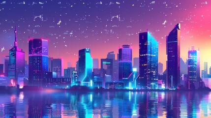 Futuristic Smart cyberpunk city future modern science technology background wallpaper AI generated image - obrazy, fototapety, plakaty