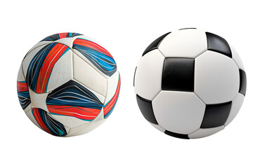 Close up of a set of soccer balls, modern and classic, Isolated on Transparent Background, PNG - obrazy, fototapety, plakaty