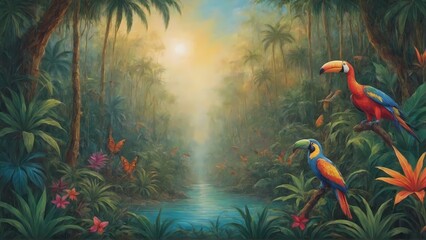 Background in style - Jungle with tropical plants and animals: beauty and diversity. Generative AI, Generative, AI