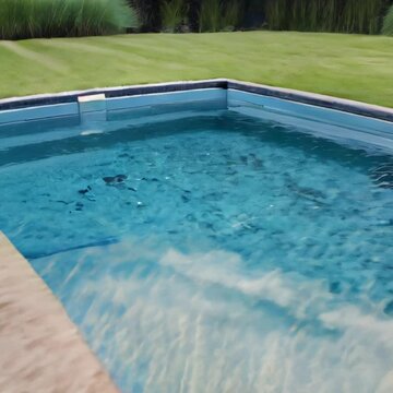 Swimming pool with grass around, generative AI