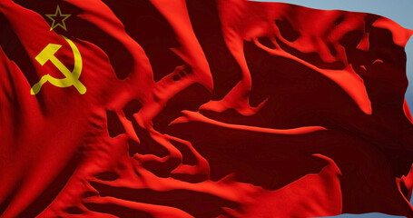 Close-up of the national flag of Soviet Union blowing in the wind on a sunny day - 775111312