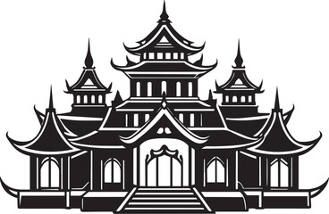 Naklejka premium Japanese architecture. Hand drawn vector illustration