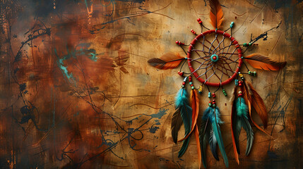 dream catcher hanging  on brown  background
