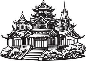 Japanese architecture. Hand drawn vector illustration