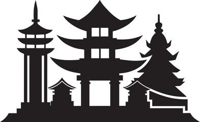 Japanese architecture. Hand drawn vector illustration
