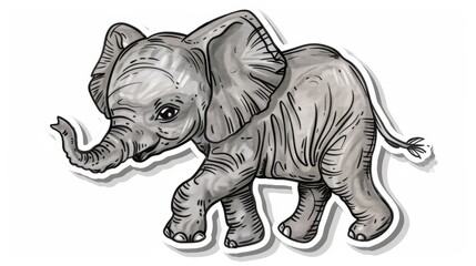   A sticker featuring an elephant with one large tusk and a smaller one situated on its back