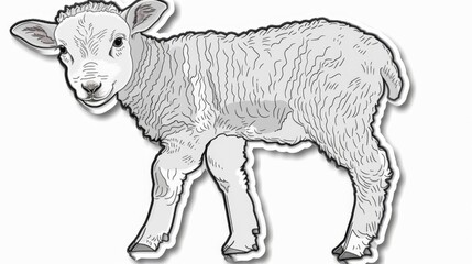   A sticker of a baby sheep atop a white background, outlined in black beneath