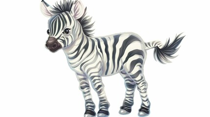 Fototapeta na wymiar A zebra on a white background, sporting black-and-white stripes on its head