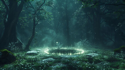 A fairy circle in a moonlit forest, where magical beings are said to dance under the stars