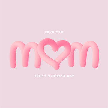 Mother's Day holiday greeting card with 3d lettering. Vector Illustration.	