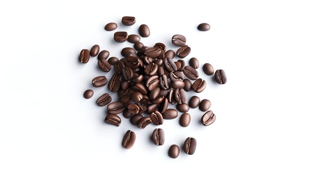 Fresh coffee beans on a white background, perfect for cafes and food bloggers. Scattered beans, close-up, ideal for advertising. Clean and simple shot to attract coffee lovers. AI