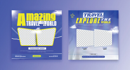 Travel, tourism or summer holiday social media post, banner, flyer, template. 