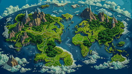 Fototapeta na wymiar A pixel art map of a fictional world