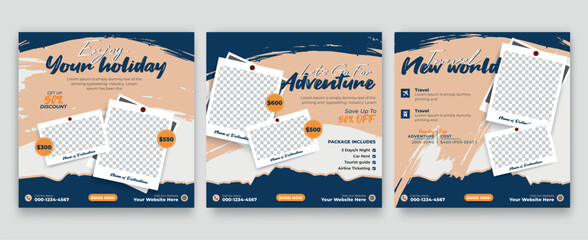 Travel, tourism or summer holiday social media post, banner, flyer, template. 