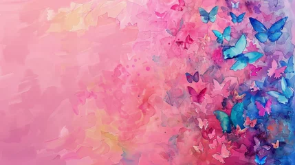 Abwaschbare Fototapete Schmetterlinge im Grunge   A painting of a pink and blue background with butterflies adorning both sides