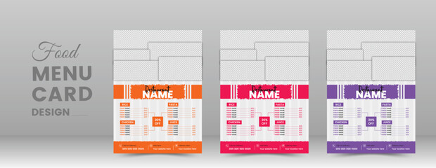 Restaurant vertical color menu, Food menu flyer template, A4 food menu template.