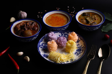 Rice Noodle Traditional northern local Thaifood food isolated in black background - 775118521