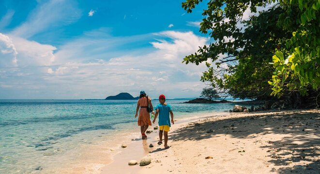 People walking on the beach near Koh Chang island, Trat province, Thailand 