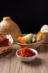 pork shrimp chilli dip local thai food sauce isolated in wood background
