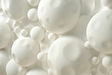 A multitude of white spheres in various sizes creating a soft, minimalist texture.