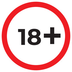 Obraz premium Age limit sign or icon in red. Restriction vector isolated on white background: only older than 18 years old.