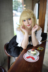 Portrait of a beautiful young woman game Cosplay with blonde hair - 775120538