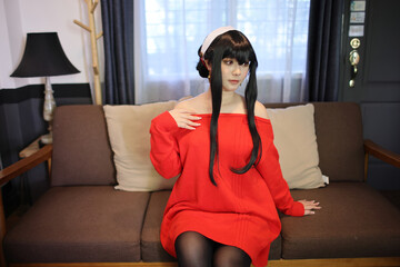 Portrait of a beautiful young woman Cosplay with red sweater - 775121154