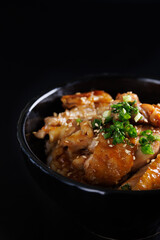 Grilled Chicken teriyaki rice Japanese food isolated in black background - 775121563