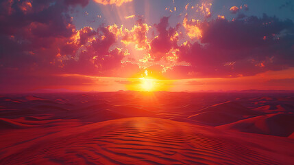 A fiery sunrise over the desert dunes - the promise of a new day