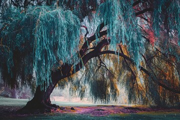 A majestic weeping willow tree with cascading branches