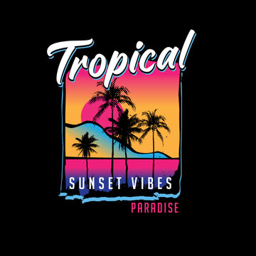 Tropical Sunset Vibes summer colourful poster t shirt design