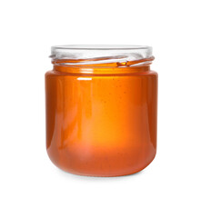 Tasty natural honey in glass jar isolated on white