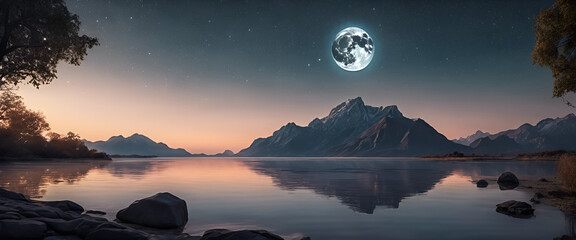 A breathtaking natural landscape. A moonlit night, evoking a sense of peacefulness and inner harmony