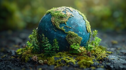 Obraz na płótnie Canvas the Earth globe covered with green plants and trees, symbolizing ecological balance and care for the environment