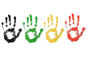 Handprint with colored paint. Kit. On an empty background