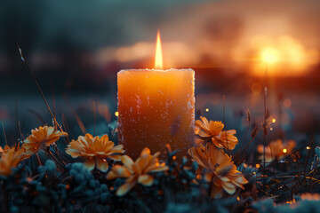 A glowing candle casting a warm light, symbolizing maternal presence and guidance. Concept of maternal warmth. Generative Ai.