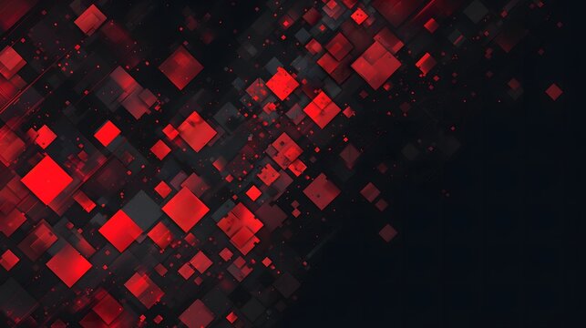 A red and black background with squares of red and black. The squares are arranged in a way that creates a sense of depth and movement. The image has a bold and dynamic feel with the red