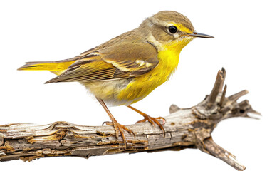 Trilling Warbler on Timber Perch isolated on transparent Background - obrazy, fototapety, plakaty