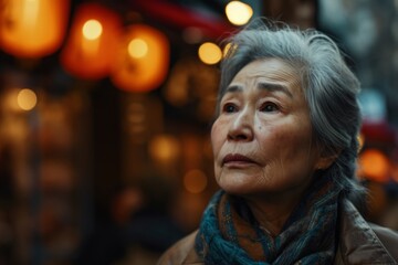 Portrait of an old asian woman in the street of Shanghai, China