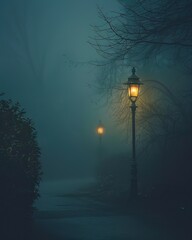 A street lamp illuminating a foggy path, symbolizing guidance and vision in uncertain times