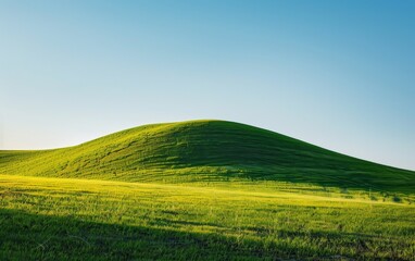 A vibrant green hill under a clear sky, providing a simple and fresh summer backdrop with plenty of space for content