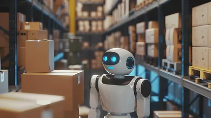 Foto op Canvas AI assistant managing inventory levels of cardboard boxes in a fully automated warehouse powered © Slowlifetrader